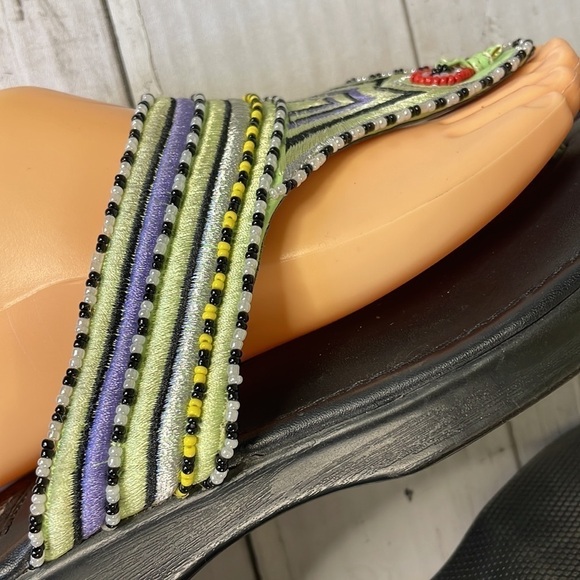 Viintage Beaded Embroidered Thong Square Toe Leather Sandal - Picture 10 of 14